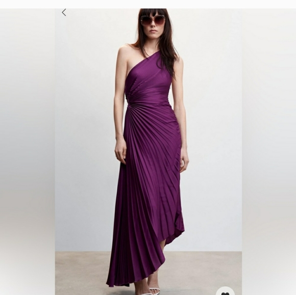 MANGO PURPLE ASYMETRICAL PLEATED DRESS - Picture 2 of 9